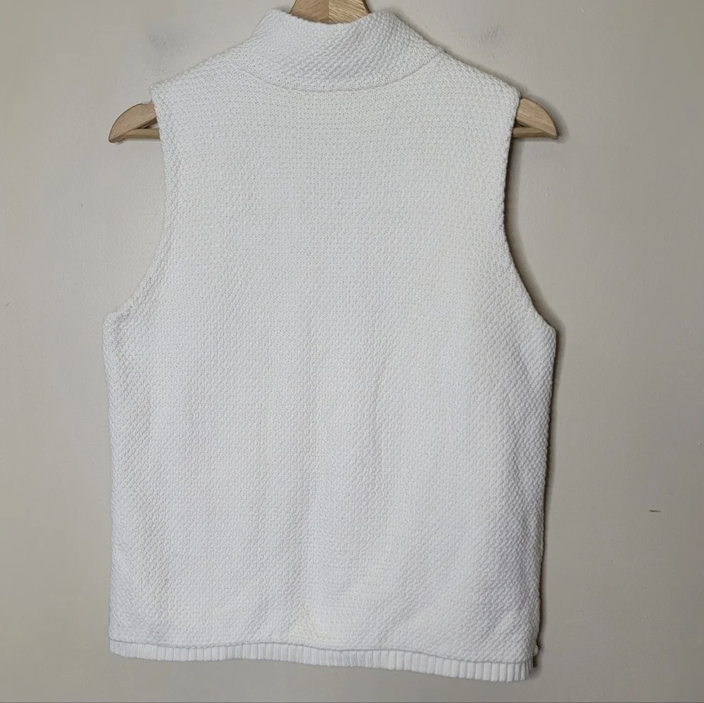 Talbots Petite Cream Knit Sweater Vest Full Zip Size PL 100% Cotton - Picture 5 of 7